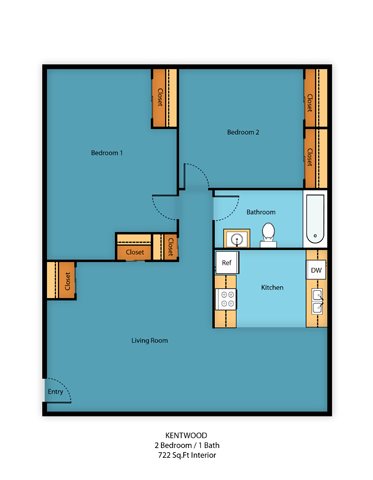 2 Bed 1 Bath b Floor Plan 1